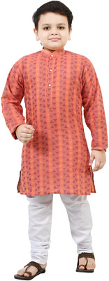 Arshia Fashions Boys Festive & Party Kurta and Pyjama Set(Orange Pack of 1)