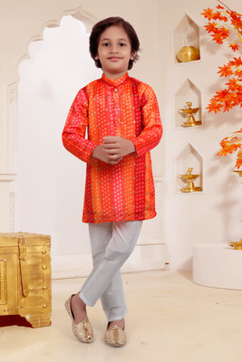 KOOKIES Boys Festive & Party Kurta and Churidar Set(Orange Pack of 1)