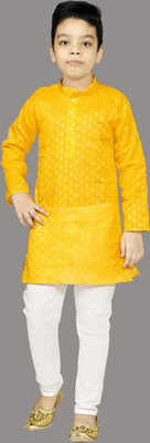 Oxipittal Club Boys Casual Kurta and Dhoti Pant Set(Yellow Pack of 1)