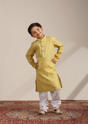 MANYAVAR Boys Festive & Party Kurta and Pyjama Set(Yellow Pack of 1)