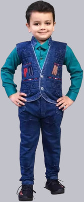 NVH Boys Party(Festive) Waistcoat Pant, Shirt(Green)