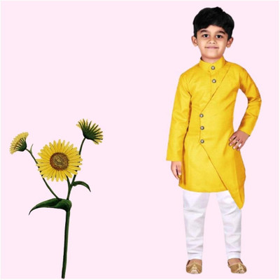 VC FASHION HUB Baby Boys Festive & Party Kurta and Pyjama Set(Yellow Pack of 1)