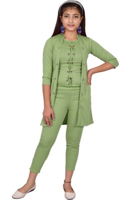 PERFECTPIVOT Girls Festive & Party Ethnic Jacket, Blouse and Palazzo Set(Light Green Pack of 1)