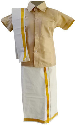 Kuttys Collection Boys Festive & Party Dhoti, Shawl and Shirt Set(Multicolor Pack of 1)