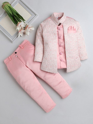 Fourfolds Boys Festive & Party Blazer and Pant Set(Pink Pack of 1)
