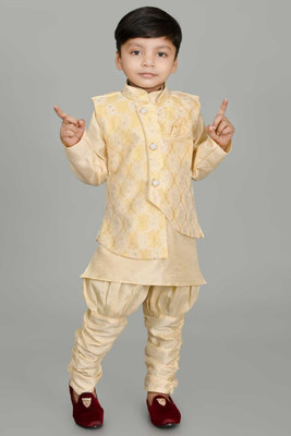 sahil collection Boys Festive & Party Ethnic Jacket, Kurta and Legging Set(Gold Pack of 1)