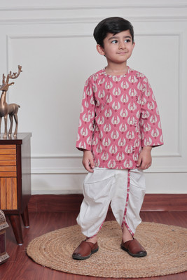 POLKA TOTS Boys Wedding Angarkha and Dhoti Pant(Orange Pack of 1)