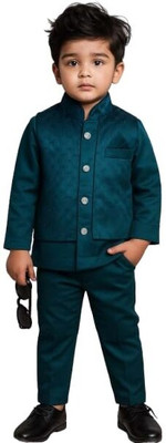 ArhamFashionWear Boys Festive & Party, Wedding Blazer and Pant Set(Blue Pack of 1)