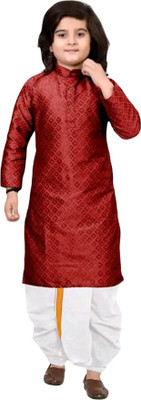 DIAMOND CLUSTER Boys Wedding Kurta and Dhoti Pant Set(Maroon Pack of 1)