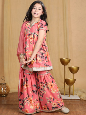 CUTIEKINS Girls Festive & Party Kurta and Sharara Set(Pink Pack of 1)