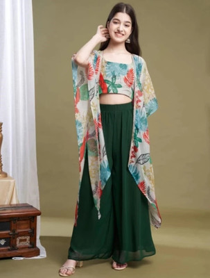 MD Enterprise Girls Wedding Kurta and Palazzo Set(Green Pack of 1)