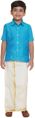 Sethukrishna Baby Boys Festive & Party Kurta and Dhoti Pant Set(Blue Pack of 1)