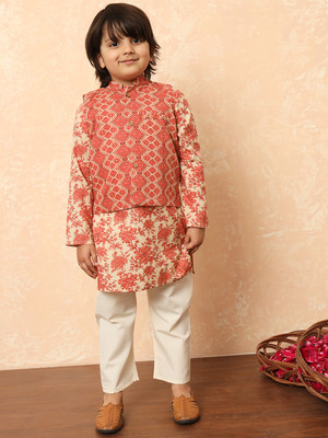 Readiprint Fashions Boys Festive & Party Kurta and Pyjama Set(Orange Pack of 1)