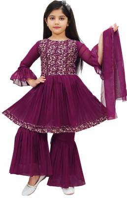 BISAL Girls Festive & Party Angarkha and Sharara Set(Purple Pack of 1)
