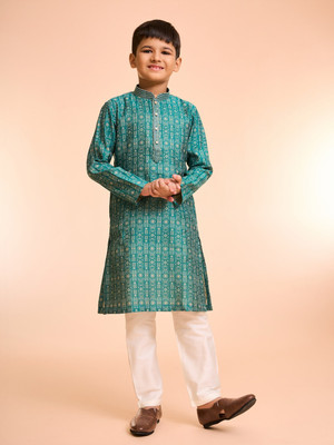 MANYAVAR Boys Festive & Party Kurta and Pyjama Set(Green Pack of 1)