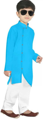 ZEDIN Boys Festive & Party Kurta and Pyjama Set(Light Blue Pack of 1)