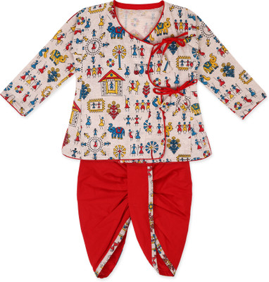 Little Dreams Boys Festive & Party Dhoti & Kurta Set(Red Pack of 1)