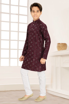 BYTER Boys Wedding Kurta and Pyjama Set(Red Pack of 1)