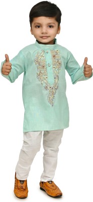 Shine Club Boys Festive & Party Kurta and Pyjama Set(Green Pack of 1)