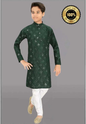 CLOTH CORNER Boys Wedding Kurta and Pyjama Set(Green Pack of 1)