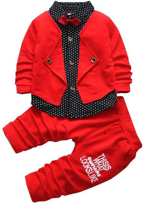 PORPY Boys Festive & Party Blazer and Pant Set(Red Pack of 1)
