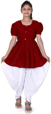 VISHWA FASHION Girls Festive & Party Dhoti & Kurta Set(Maroon Pack of 1)