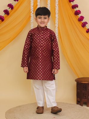 AJ Dezines Boys Festive & Party Kurta and Pyjama Set(Maroon Pack of 1)