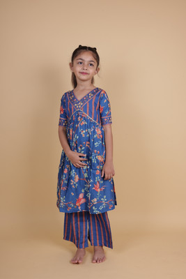 TIOR Girls Festive & Party, Casual, Formal, Wedding Kurta and Sharara Set(Blue Pack of 1)