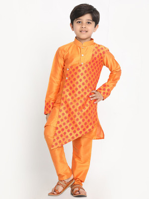 VASTRAMAY Boys Festive & Party Kurta and Pyjama Set(Orange Pack of 1)