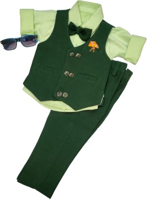 jmd gold Boys Wedding, Festive & Party, Casual, Formal Shirt, Waistcoat and Pant Set(Dark Green Pack of 1)