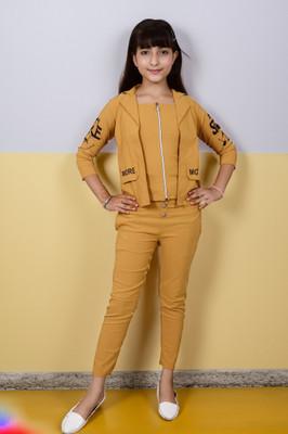 PERFECTPIVOT Girls Casual Blazer and Pant Set(Yellow Pack of 1)