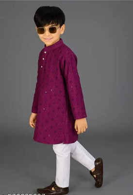 RM Dresses Boys Festive & Party Kurta and Pyjama Set(Maroon Pack of 1)