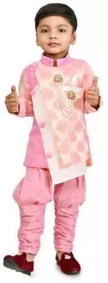 NXZ Baby Boys Festive & Party, Wedding, Formal Kurta & Waistcoat Set(Pink Pack of 1)