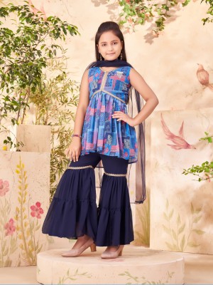 Aarika Girls Festive & Party Salwar and Kurta Set(Blue Pack of 1)