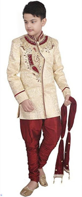 Eliq Boys Festive & Party, Wedding Sherwani and Churidar Set(Maroon Pack of 1)