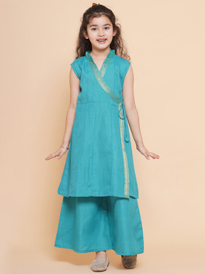 Bitiya By Bhama Girls Festive & Party Kurta and Palazzo Set(Green Pack of 1)
