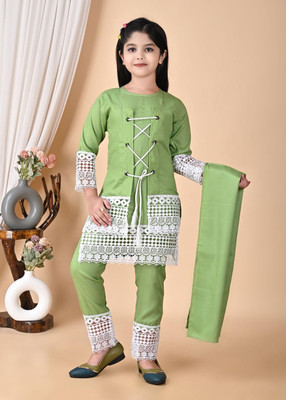 HMFASHION Girls Casual Kurta and Dupatta Set(Green Pack of 1)