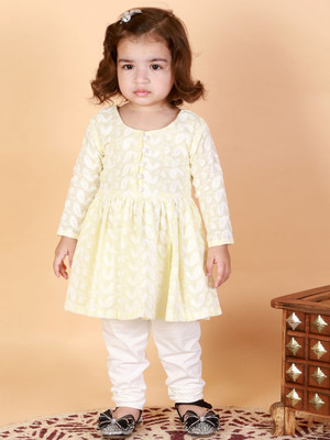 VASTRAMAY SISHU Baby Girls Casual Kurta and Leggings Set(Yellow Pack of 1)