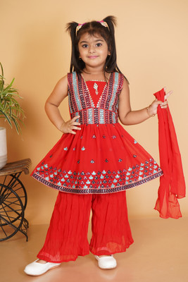 jl fashion Girls Festive & Party Kurta and Dupatta Set(Red Pack of 1)