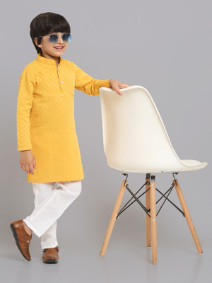 CENSAL Boys Festive & Party Kurta and Pyjama Set(Yellow Pack of 1)