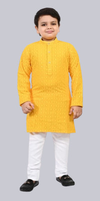 LABELZERO Boys Festive & Party Kurta and Pyjama Set(Yellow Pack of 1)