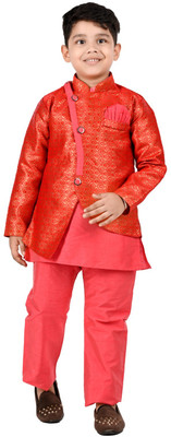 Smuktar garments Baby Boys Casual, Festive & Party, Wedding Kurta, Waistcoat and Pyjama Set(Red Pack of 1)