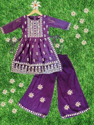 MODINA ENTERPRISE Baby Girls Festive & Party Kurta and Palazzo Set(Purple Pack of 1)