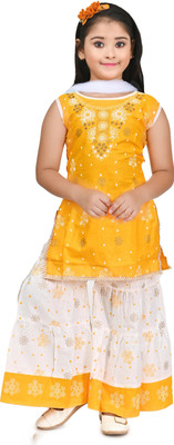 NISSAN CREATIONS Girls Festive & Party Kurta and Palazzo Set(Yellow Pack of 1)