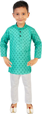 KAVSHIL Boys Festive & Party Kurta and Pyjama Set(Green Pack of 1)