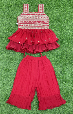 SMARTPOINT PLUS Baby Girls Festive & Party Kurta and Pyjama Set(Red Pack of 1)