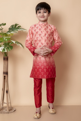 NFC CREATION Boys Festive & Party, Wedding Kurta and Pyjama Set(Orange Pack of 1)
