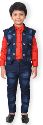 TAPODHANI Boys Festive & Party Shirt, Waistcoat and Pant Set(Red Pack of 1)