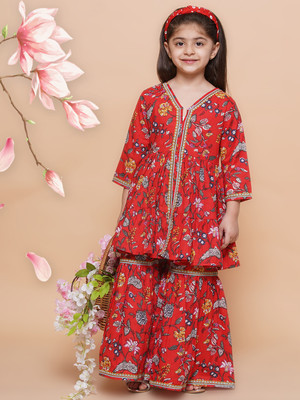 MODISH COUTURE Girls Festive & Party Kurta and Sharara Set(Red Pack of 1)
