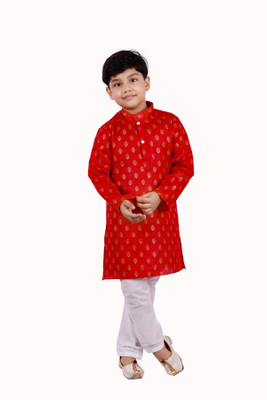 Smuktar garments Boys Casual, Festive & Party Kurta and Pyjama Set(Red Pack of 1)